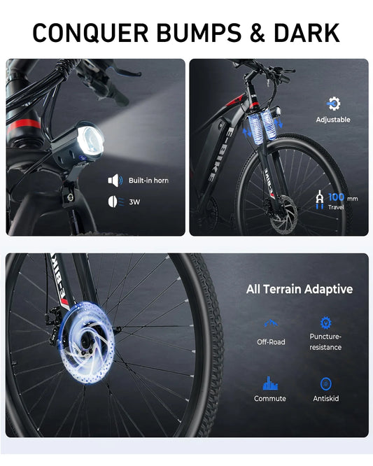 Electric Bike for Adults 750W Peak Motor, 25 Mph Ebike, 26" Tire Electric Bicycles with Max 15° Uphill, 36V 12Ah Battery, 45 Miles PAS Range, E Bikes for Adults and Teens, E-Mountain Bike, UL 2849